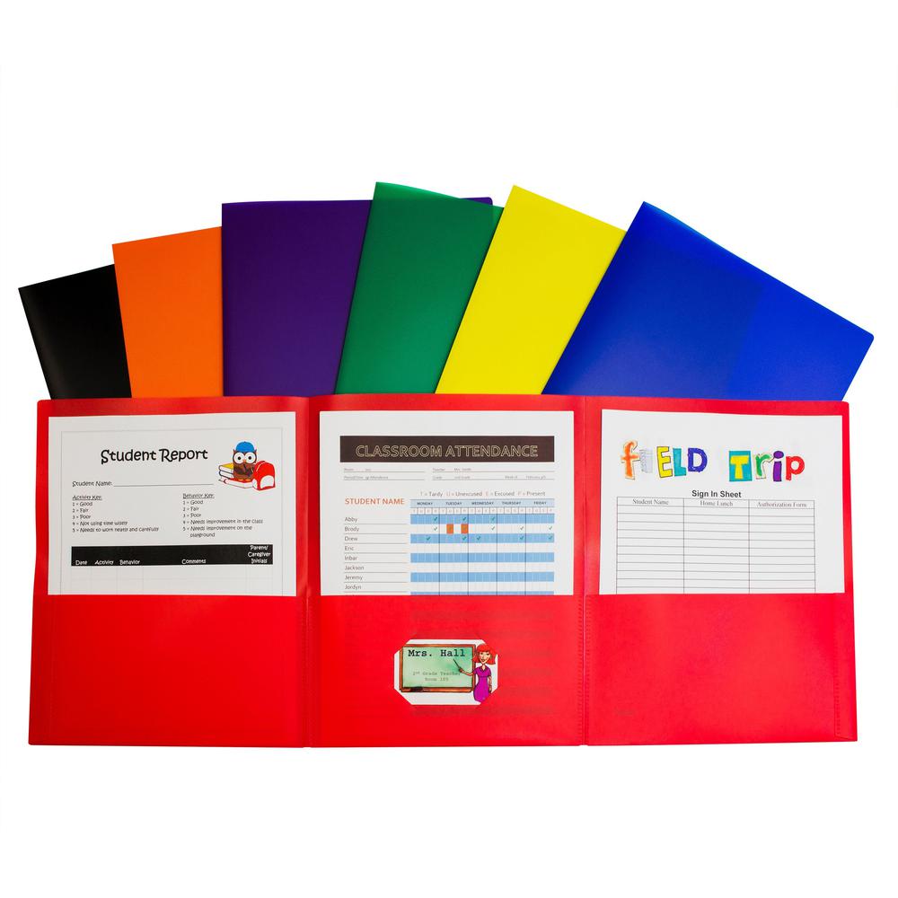 C-Line Letter Pocket Folder - 8 1/2" x 11" - 3 Internal Pocket(s) - Black, Blue, Green, Orange, Red, Purple, Yellow - 1 Each. Picture 1