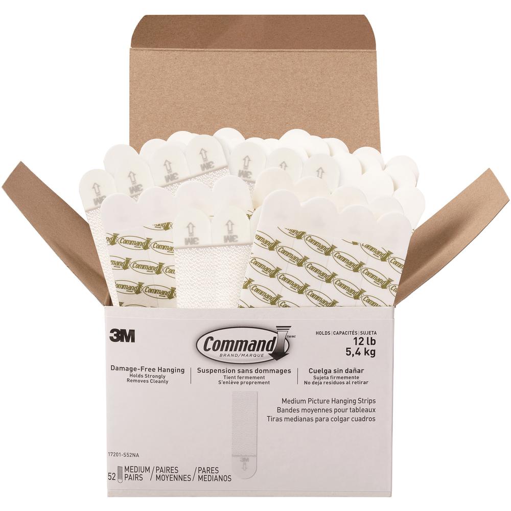Command Medium Picture Hanging Strips - 3 lb (1.36 kg) Capacity - for Pictures, Paint, Wood - Foam - White - 52 / Box. Picture 1