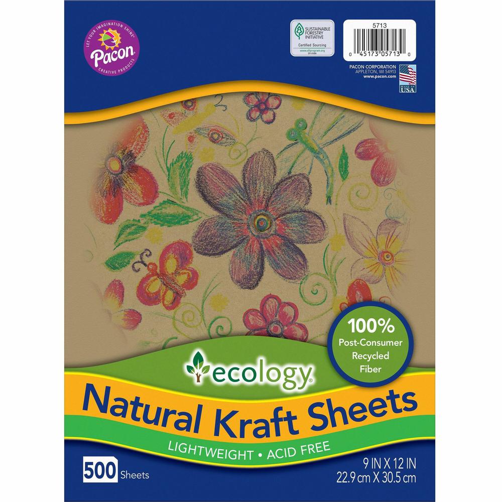 Creativity Street Natural Kraft Sheets - Drawing, Project, Art, Craft Project, Decoration - 500 Piece(s) - 2.10"Height x 9"Width x 12"Length - 500 / Ream - Natural - Kraft. Picture 1