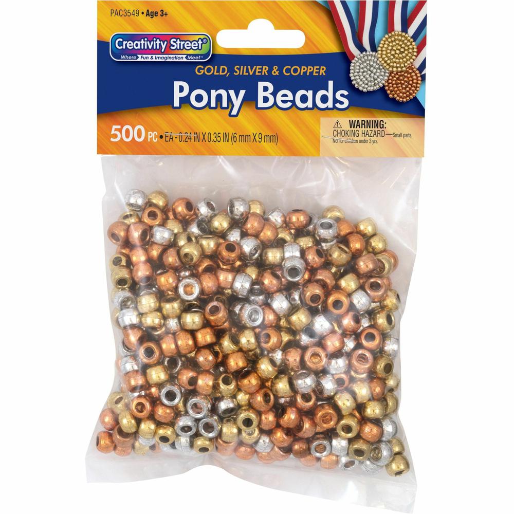 Pacon&reg; Pony Beads - Skill Learning: Arts & Crafts, Creativity - Gold, Copper, Silver. Picture 1