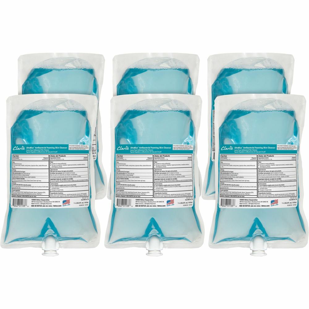 Betco Antibacterial Foaming Skin Cleanser - Foam - 1.06 quart - Clean Ocean - Applicable on Hand - Anti-bacterial - 6 / Carton. Picture 1