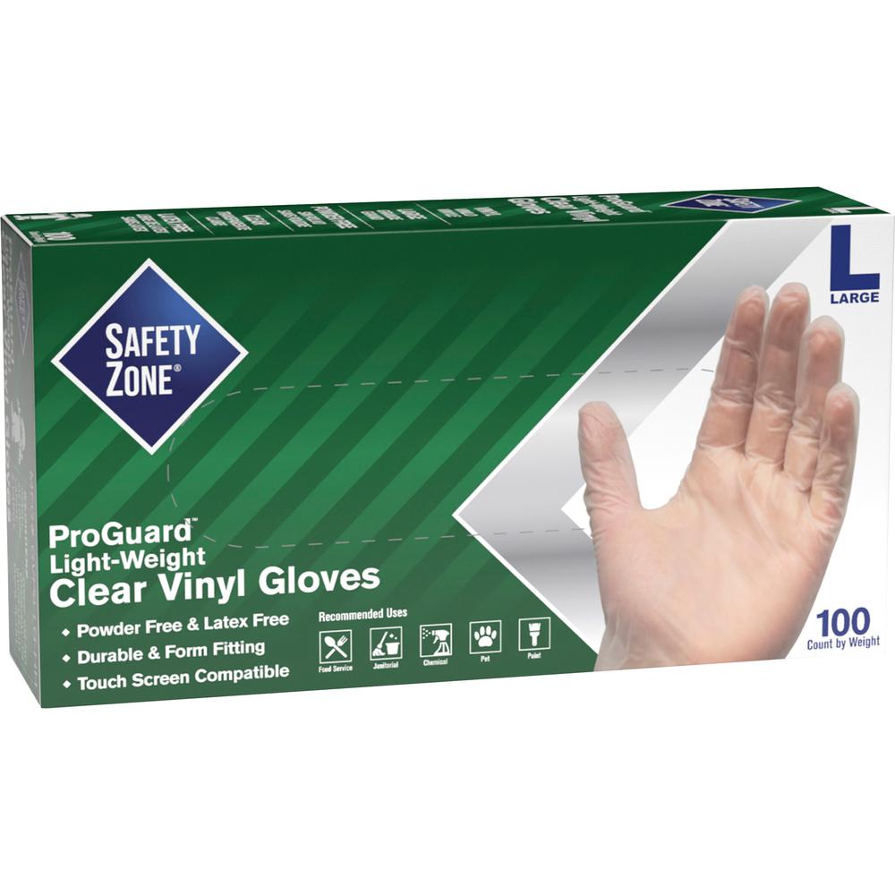 Safety Zone Powder Free Clear Vinyl Gloves - Large Size - Clear - Latex-free, DEHP-free, DINP-free, PFAS-free - For Food Preparation, Cleaning - 1000 / Carton - 9.25" Glove Length. Picture 1