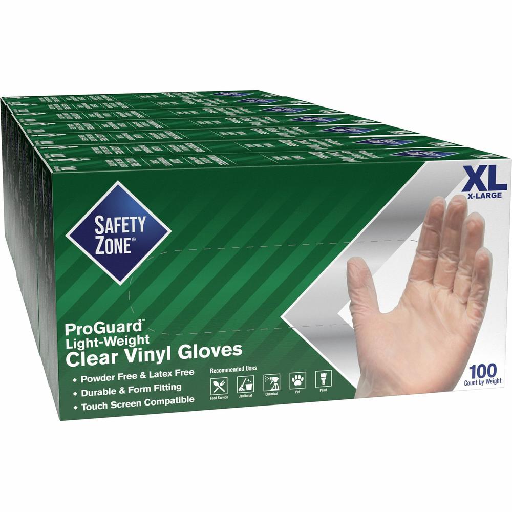 Safety Zone Powder Free Clear Vinyl Gloves - X-Large Size - Clear - Latex-free, DEHP-free, DINP-free, PFAS-free - For Food Preparation, Cleaning - 1000 / Carton - 9.25" Glove Length. Picture 1