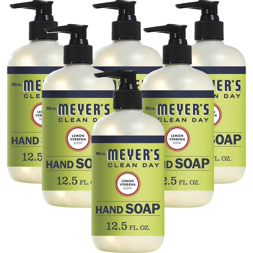 Mrs. Meyer's Hand Soap - Lemon Verbena ScentFor - 12.5 fl oz (369.7 mL) - Dirt Remover, Grime Remover - Hand - Moisturizing - Multicolor - Paraben-free, Phthalate-free, Cruelty-free - 6 / Carton. Picture 1