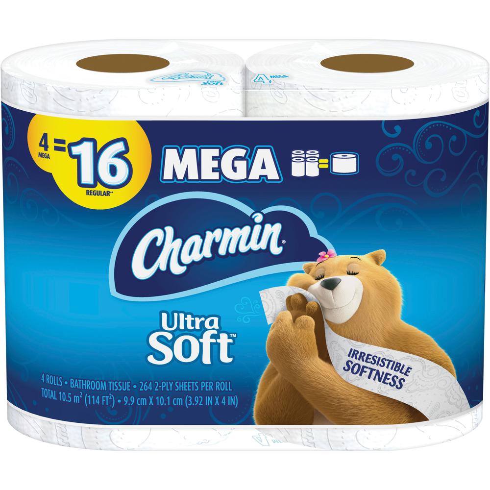 Charmin Ultra Soft Bath Tissue - White - Soft, Durable, Strong, Absorbent, Clog-free, Septic Safe - For Bathroom - 4 / Pack. Picture 1