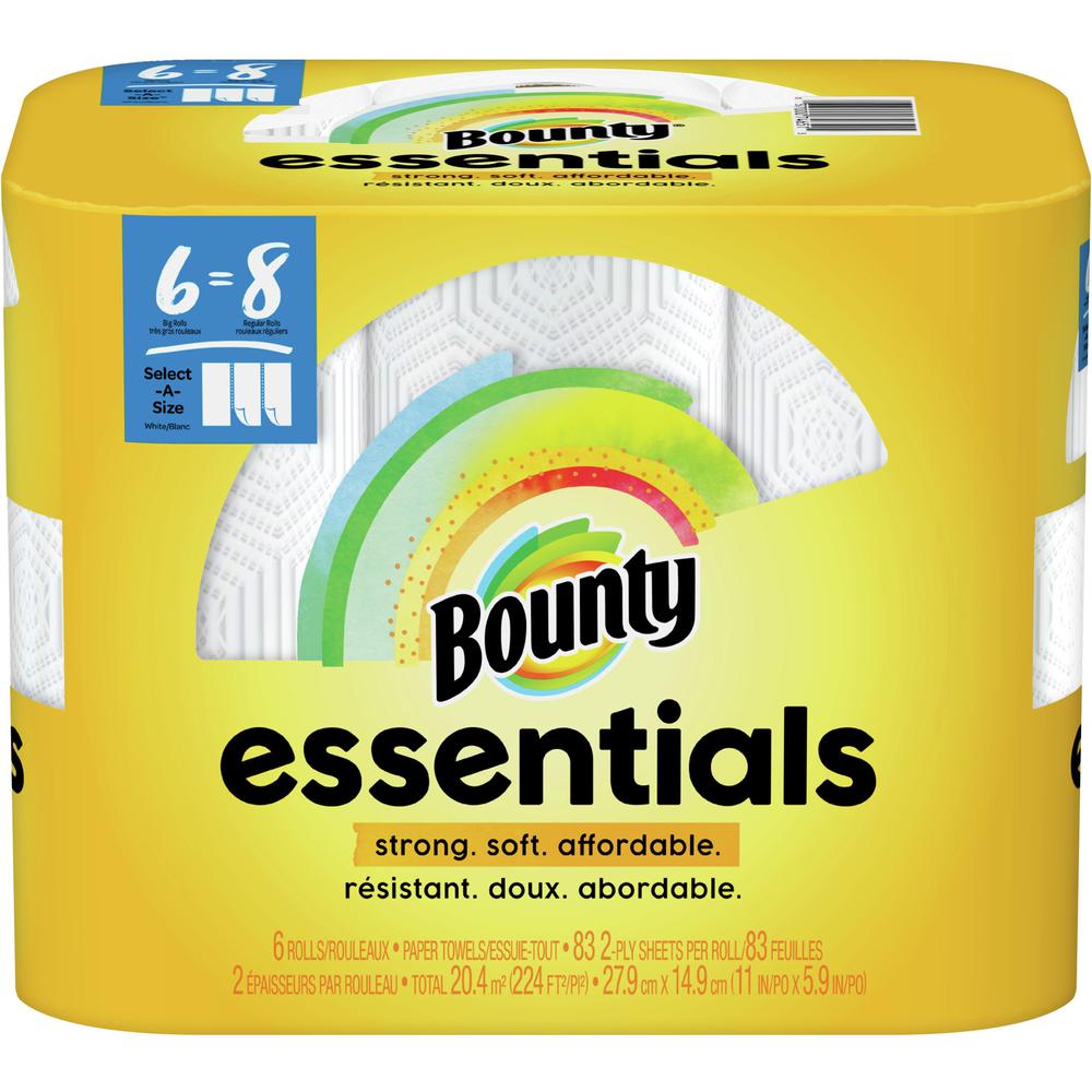 Bounty Essentials Select-A-Size Paper Towels - 6 Big Rolls = 8 Regular - 2 Ply - 83 Sheets/Roll - Paper - 6 Per Pack - 1 / Pack. Picture 1