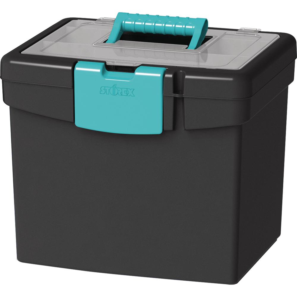 Storex File Storage Box with XL Storage Lid - External Dimensions: 10.9" Length x 13.3" Width x 11" Height - 30 lb - Media Size Supported: Letter 8.50" x 11" - Clamping Latch Closure - Plastic - Black. Picture 1