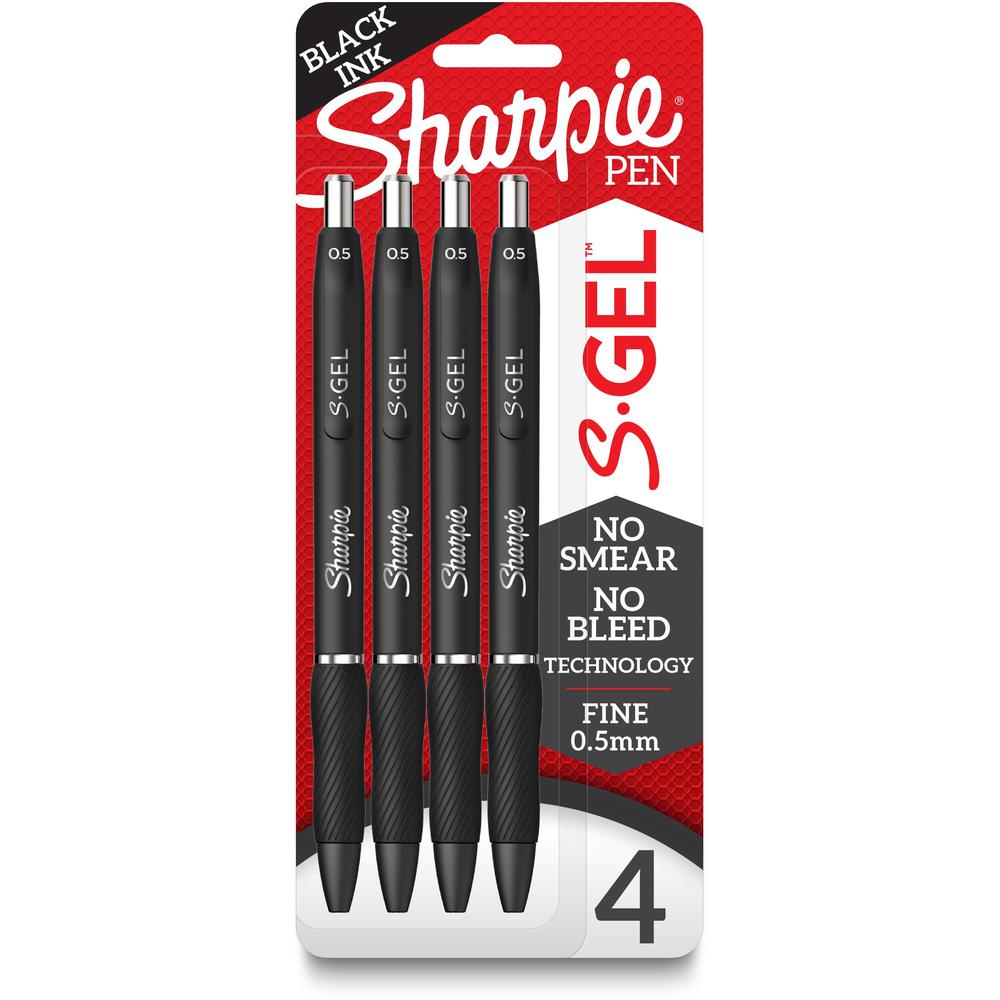 Sharpie S-Gel Pens - Fine Pen Point - 0.5 mm Pen Point Size - Black Gel-based Ink - Black Barrel - 4 / Pack. Picture 1