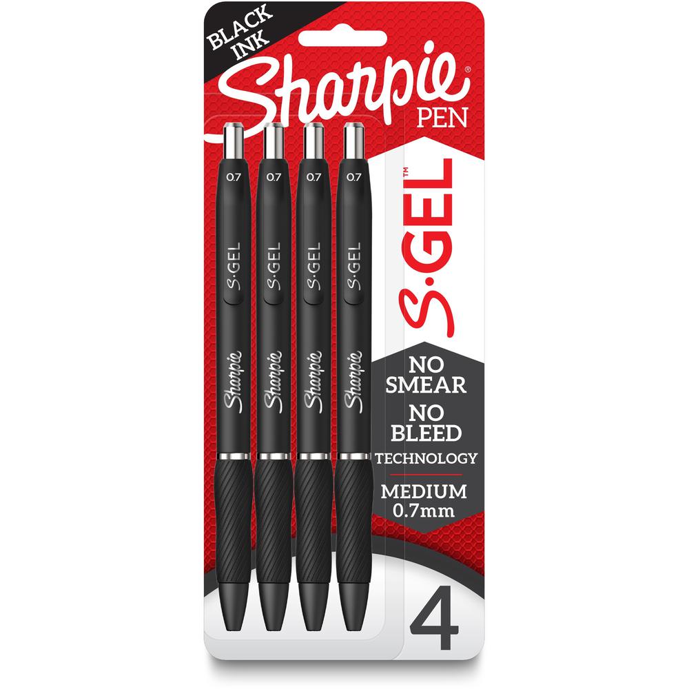 Sharpie S-Gel Pens - 0.7 mm Pen Point Size - Black Gel-based Ink - Black Barrel - 4 / Pack. Picture 1