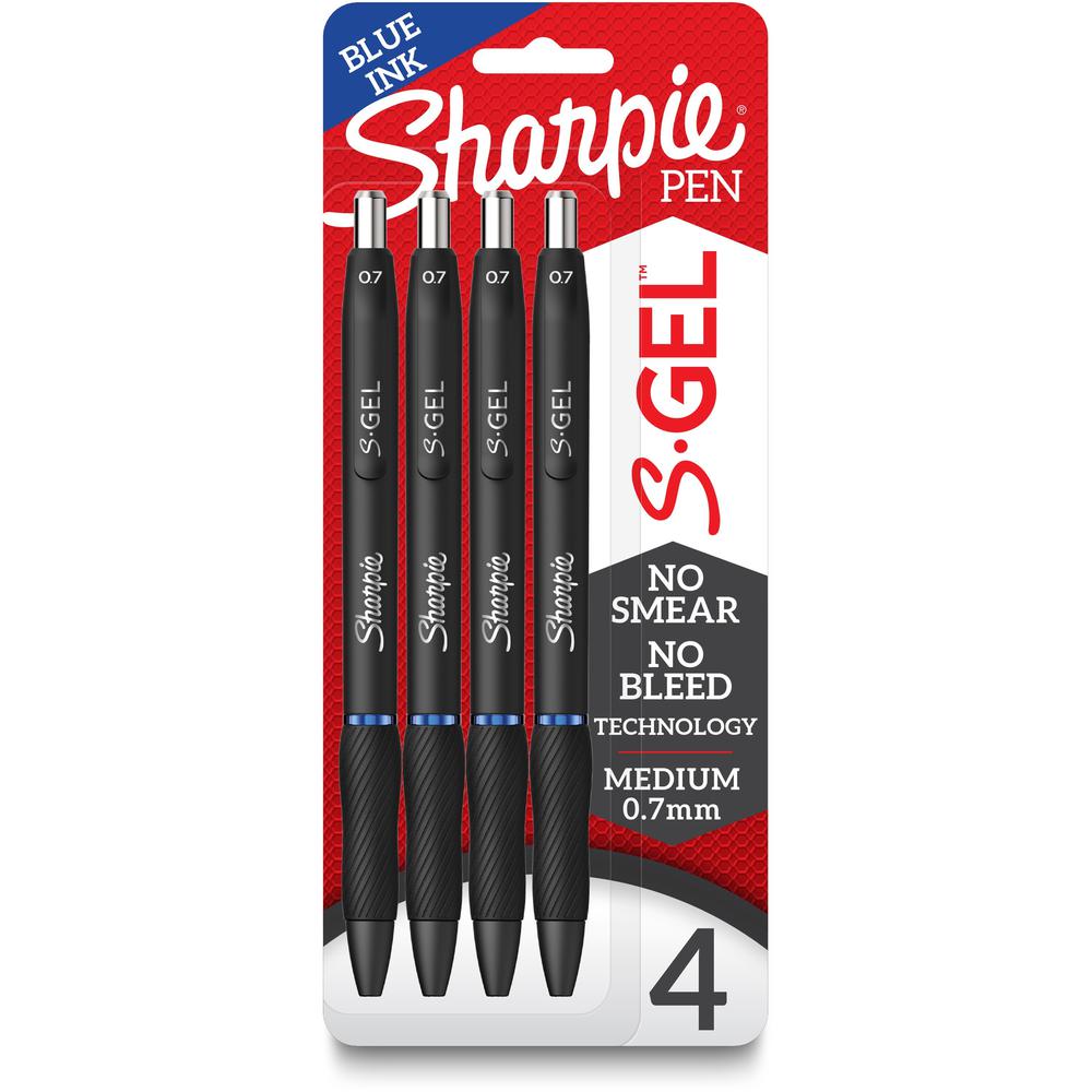 Sharpie S-Gel Pens - 0.7 mm Pen Point Size - Blue Gel-based Ink - Black Barrel - 4 / Pack. Picture 1