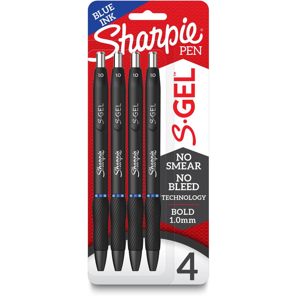Sharpie S-Gel Pens - 1 mm Pen Point Size - Blue Gel-based Ink - Black Barrel - 4 / Pack. Picture 1