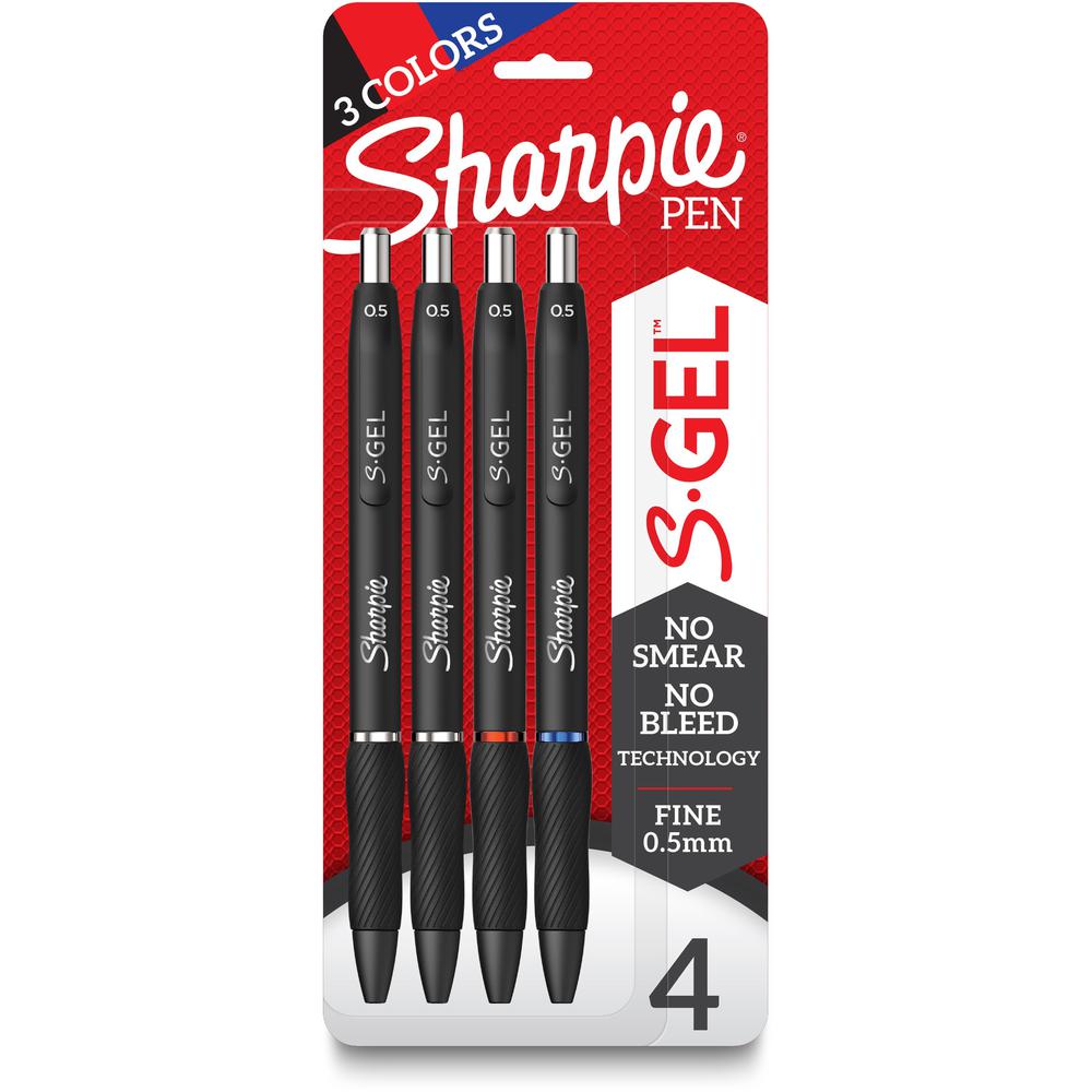 Sharpie S-Gel Pens - 0.5 mm Pen Point Size - Blue, Black, Red Gel-based Ink - Black Barrel - 4 / Pack. Picture 1