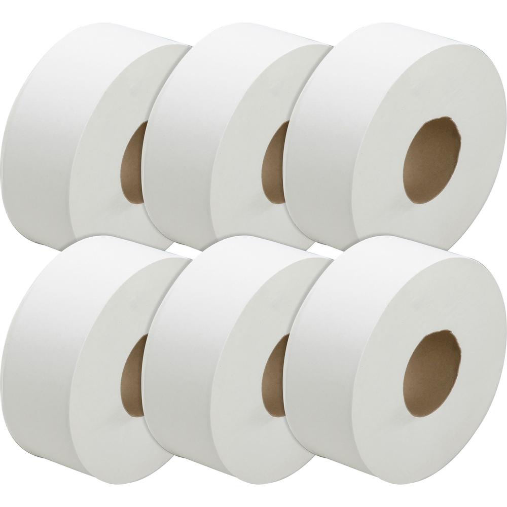 SKILCRAFT Jumbo Roll Toilet Tissue - 1 Ply - 3.50" x 4000 ft - White - Fiber Paper - For Toilet, Restroom - 6 / Carton - TAA Compliant. Picture 1