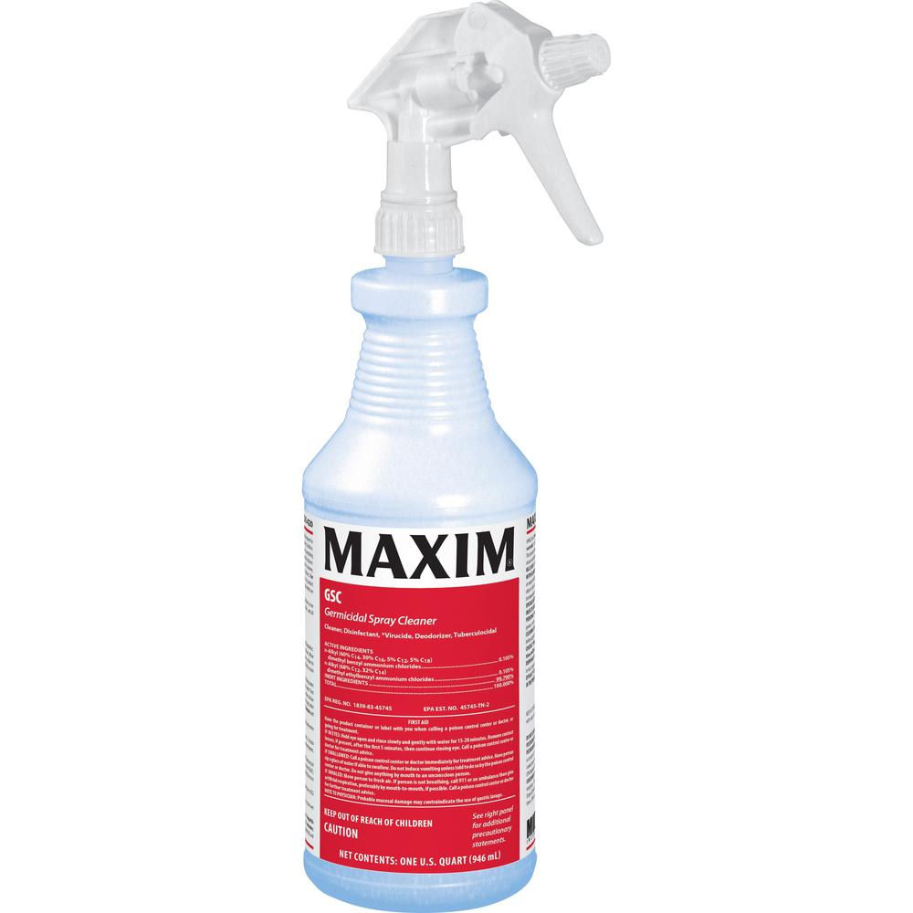 Midlab Germicidal Spray Cleaner - Ready-To-Use Spray - 32 fl oz (1 quart) - Lemon Scent - 12 / Carton - Clear. Picture 1