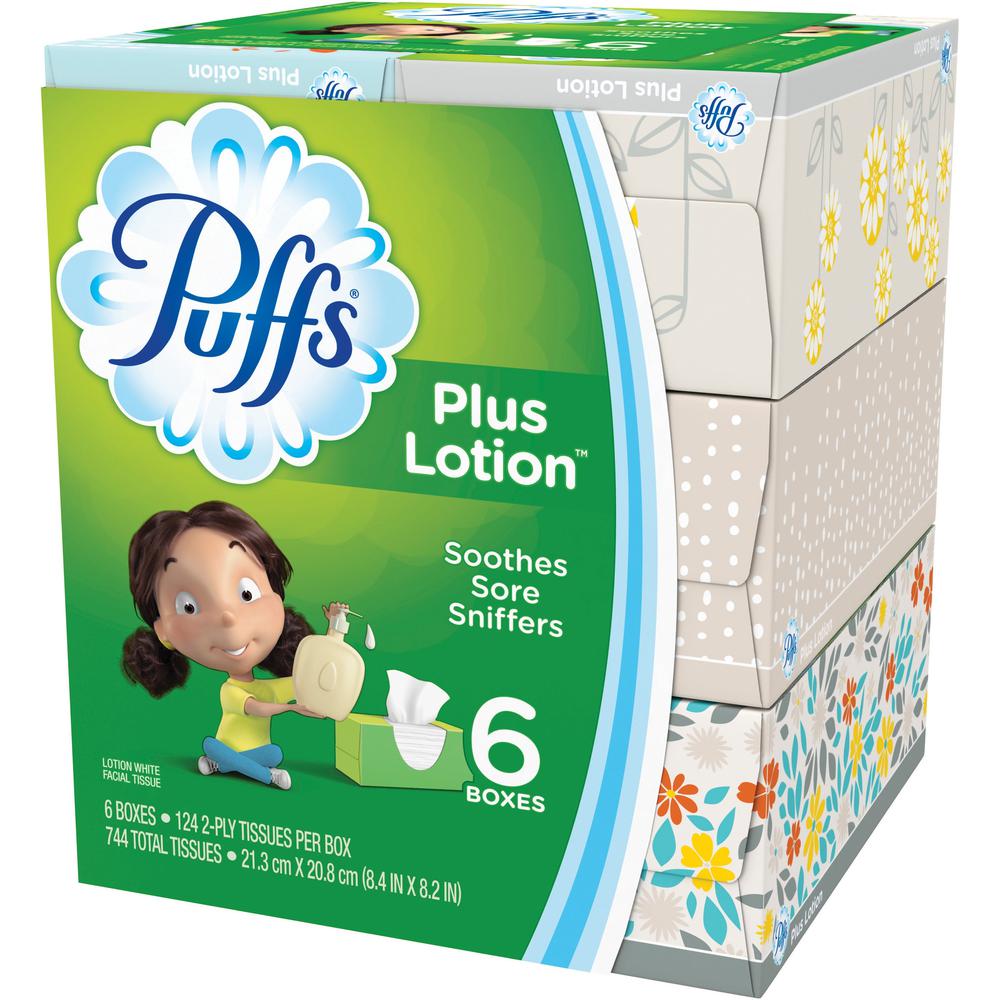 Puffs Plus Lotion Facial Tissue - 2 Ply - 8.20" x 8.40" - White - Soft, Durable - For Office Building, School, Hospital, Face - 24 / Carton. The main picture.