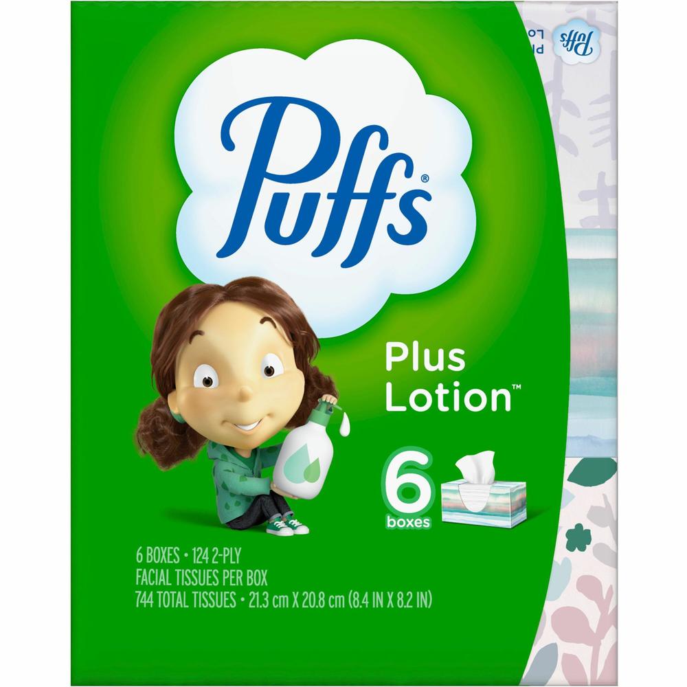 Puffs Plus Lotion Facial Tissue - 2 Ply - 8.20" x 8.40" - White - Soft, Durable - For Office Building, School, Hospital, Face - 6 / Pack. Picture 1
