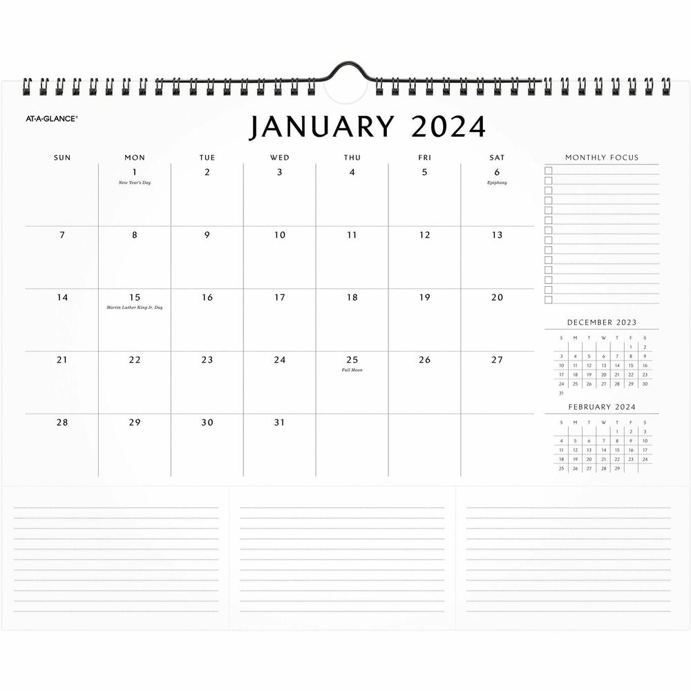 At-A-Glance Elevation Wall Calendar - Medium Size - Monthly - 12 Month - January 2024 - December 2024 - 1 Month Single Page Layout - 15" x 12" White Sheet - Wire Bound - White - Paper - Schedule Secti. Picture 1