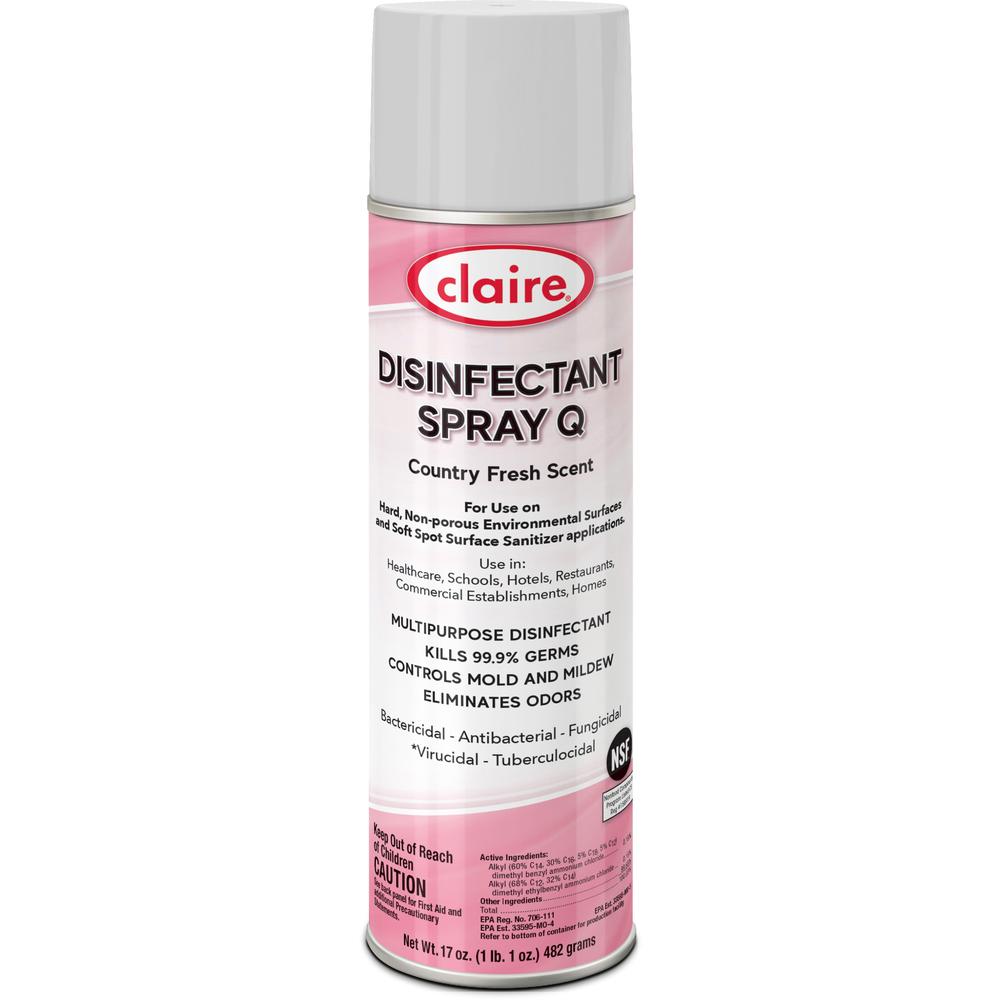 Claire Multipurpose Disinfectant Spray - Ready-To-Use - 17 fl oz (0.5 quart) - Country Fresh Scent - 12 / Carton - Antibacterial, Non-porous - Pink. Picture 1