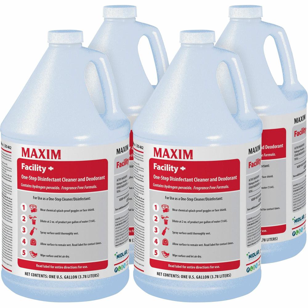 Maxim Facility+ One Step Disinfectant - 128 fl oz (4 quart) - 4 / Carton - Clear. Picture 1