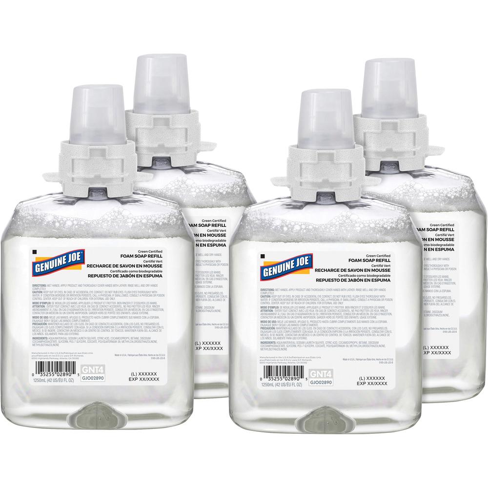 Genuine Joe Green Certified Soap Refill - Fragrance-free ScentFor - 42.3 fl oz (1250 mL) - Hand, Skin - Clear - 4 / Carton. Picture 1