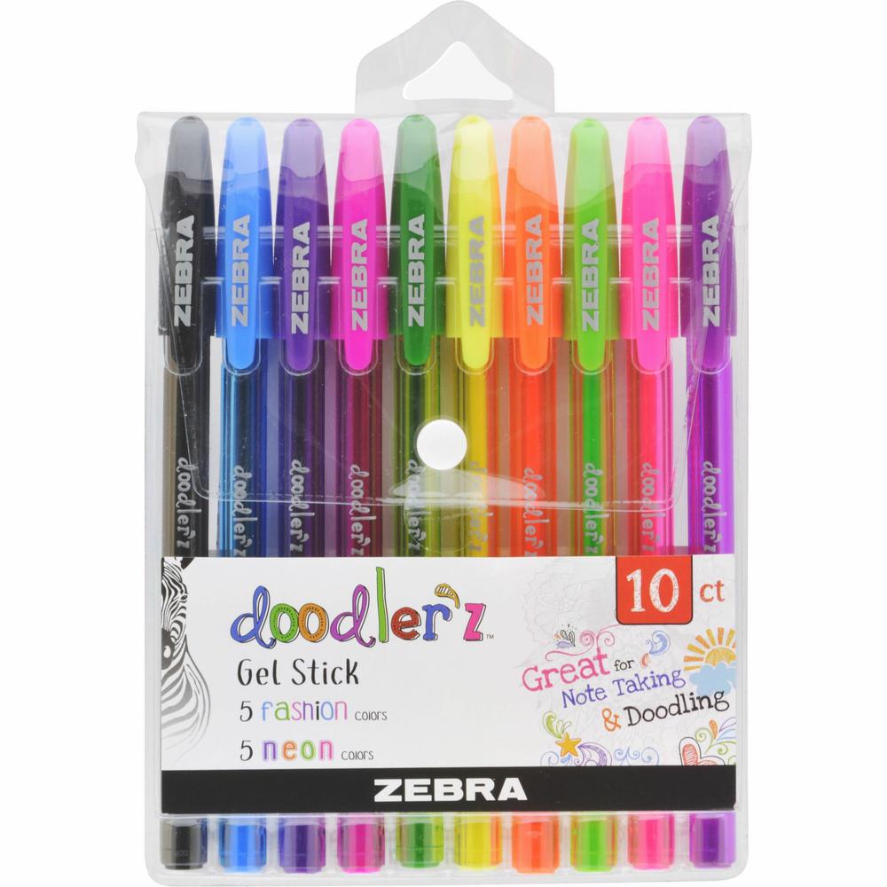 Zebra Pen Doodler'z Gel Stick Pen Set - Bold Pen Point - 1 mm Pen Point Size - Assorted Neon Gel-based, Water Based Ink - Translucent Barrel - 1 / Pack. Picture 1