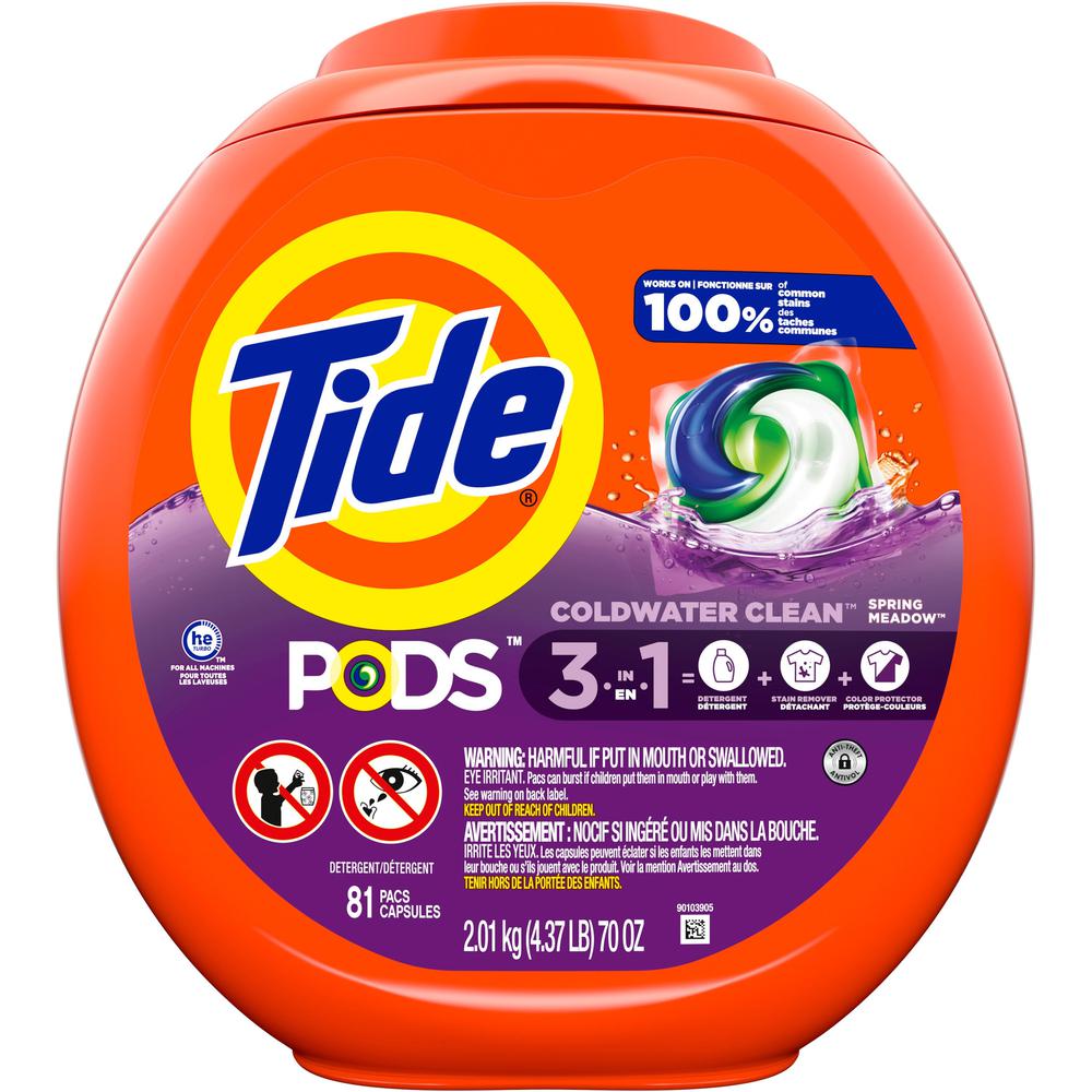 Tide Pods Laundry Detergent Packs - Spring Meadow Scent - 81 / Pack - Color Safe. Picture 1