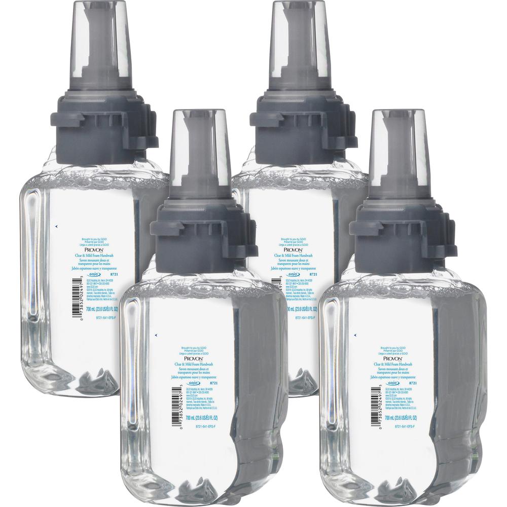 Provon ADX-7 Clear & Mild Foam Handwash - Fragrance-free ScentFor - 23.7 fl oz (700 mL) - Pump Bottle Dispenser - Kill Germs - Hand - Moisturizing - Clear - Rich Lather, Dye-free, Bio-based - 4 / Cart. Picture 1