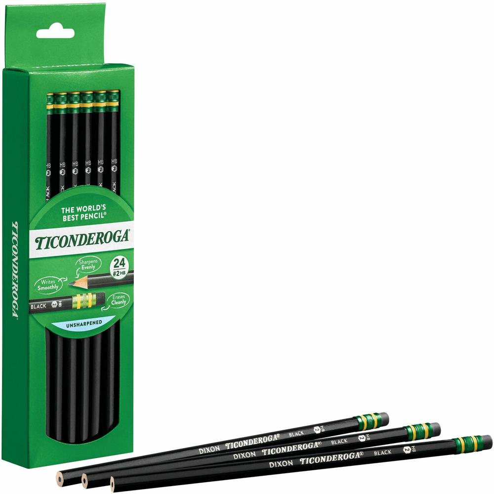 Ticonderoga No. 2 Pencils - #2 Lead - Black Lead - Black Wood Barrel - 24 / Box. Picture 1