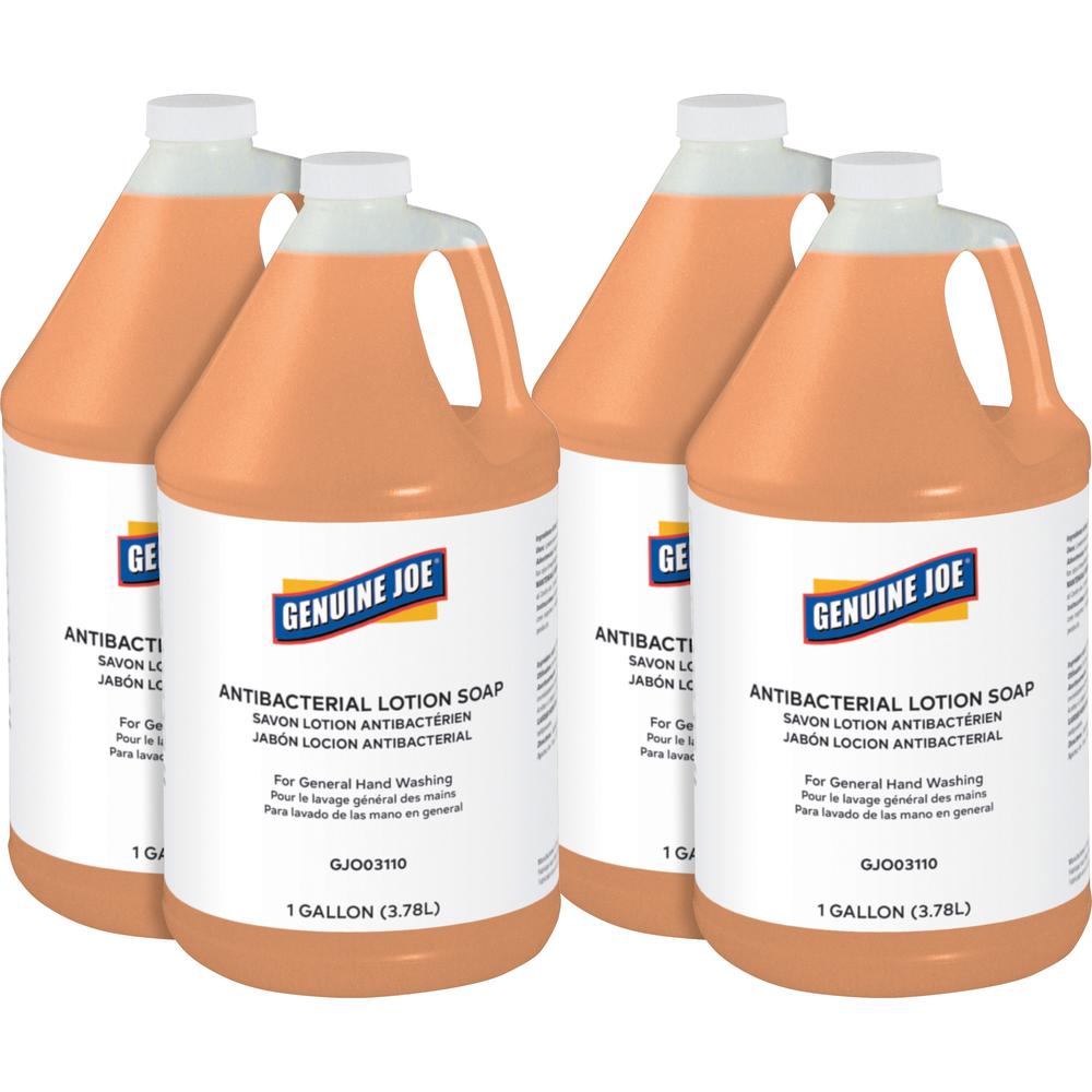 Genuine Joe Antibacterial Lotion Soap - 1 gal (3.8 L) - Bacteria Remover, Grime Remover, Dirt Remover - Hand - Antibacterial - Orange - Anti-septic, Pleasant Scent - 4 / Carton. Picture 1