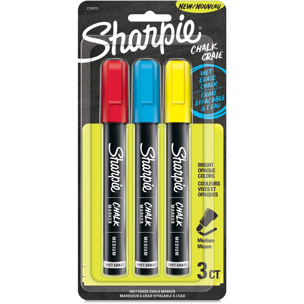 Sharpie Wet Erase Chalk Markers - Medium Marker Point - Red, Blue, Yellow - 3 / Pack. Picture 1