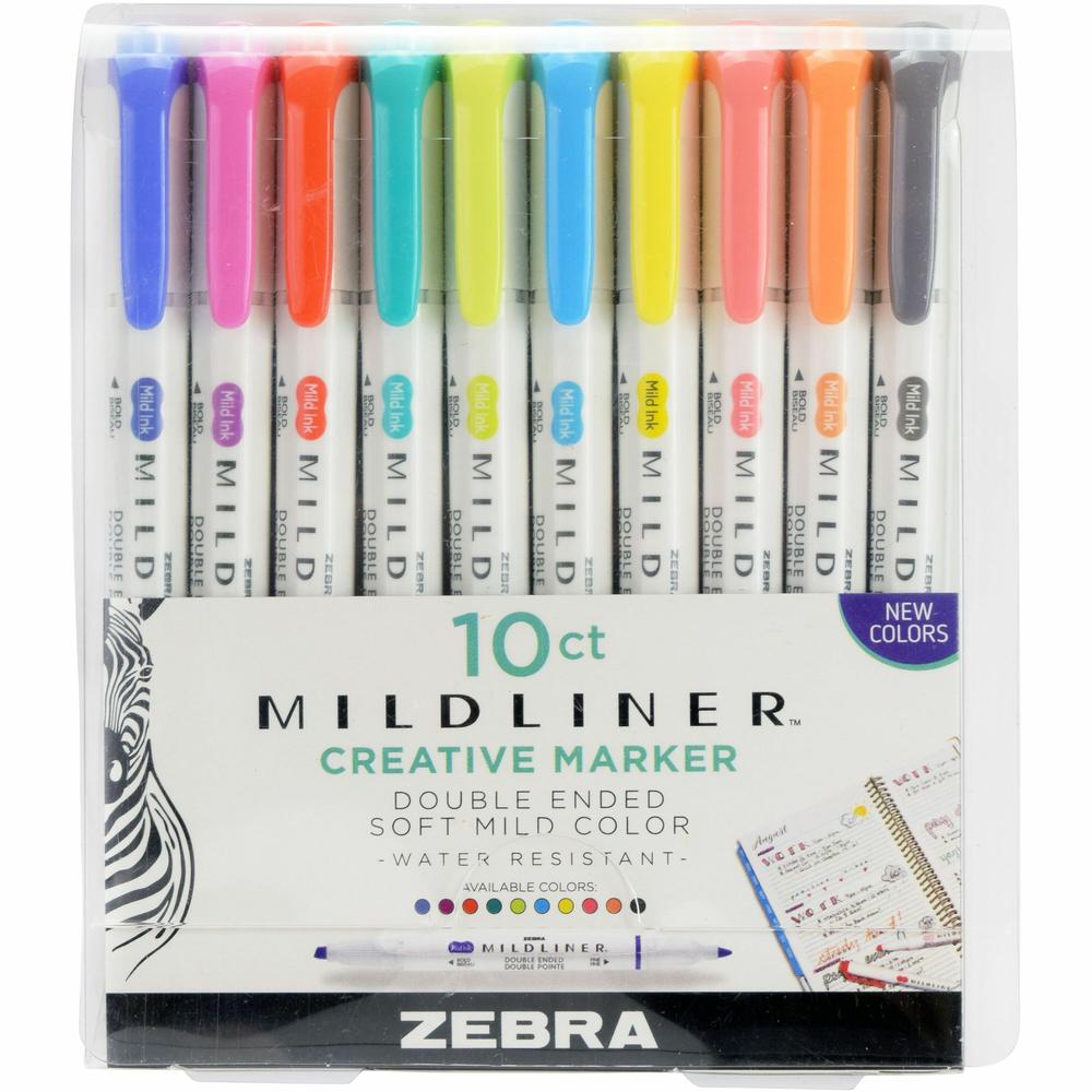 Zebra Pen Mildliner Double-ended Assorted Highlighter Set 10PK - Fine, Bold Marker Point - Bullet, Chisel Marker Point Style - Mild Lavender, Mild Spring Green, Mild Citrus Green, Mild Marigold, Mild . Picture 1