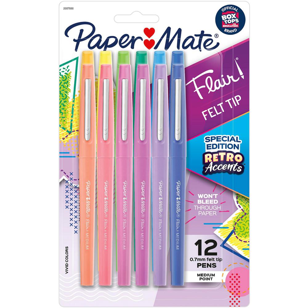Paper Mate Flair Medium Point Pens - Medium Pen Point - Assorted Water Based Ink - 12 / Pack. The main picture.