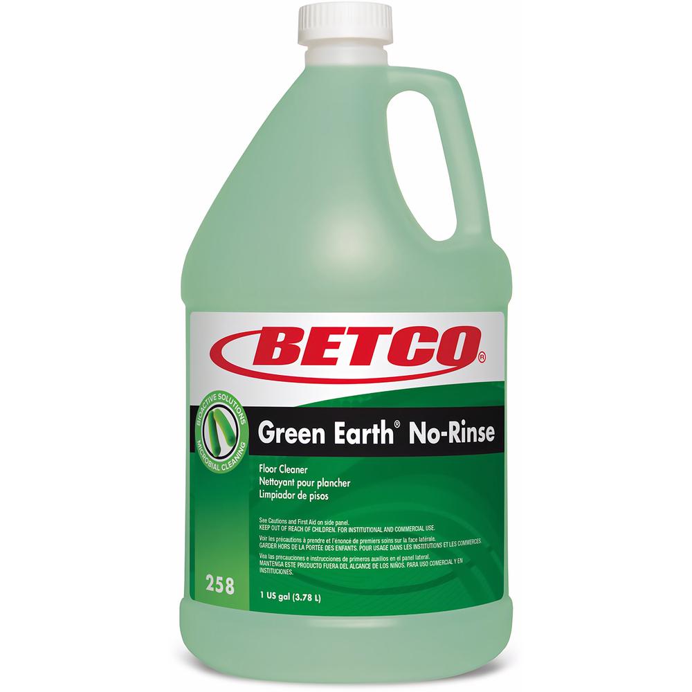 Betco Green Earth No-Rinse Floor Cleaner - Ready-To-Use - 144.80 oz (9.05 lb) - Rain Fresh Scent - 4 / Carton - Rinse-free, Non-pathogenic, Antibacterial - Light Green, Green. Picture 1