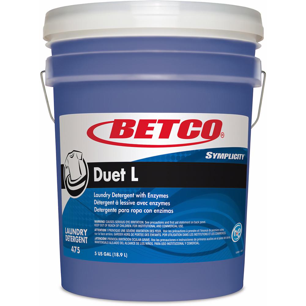 Betco Symplicity Duet L Detergent With Bleach Alternative, 5 Gallon - Ready-To-Use Liquid - 640 fl oz (20 quart) - 720 oz (45 lb) - Fresh Scent - Blue. Picture 1