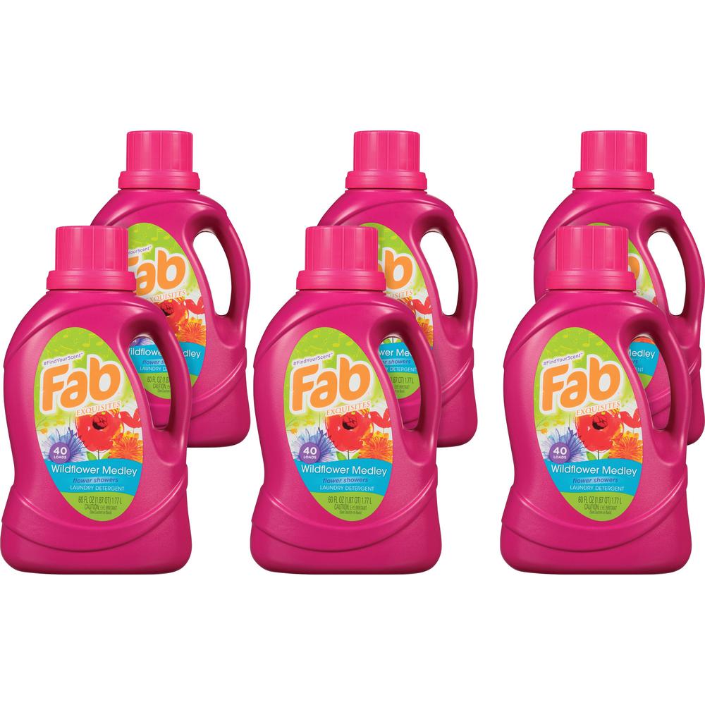 Fab Liquid Laundry Detergent - 60 fl oz (1.9 quart) - Wildflower Medley Scent - 6 / Carton - Phosphorous-free - Multi. Picture 1