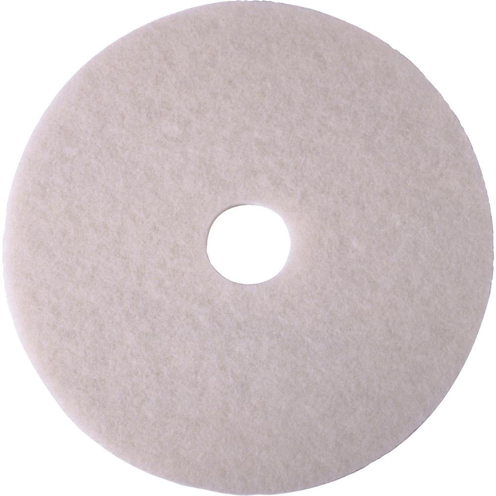 3M White Super Polish Pad 4100 - 5/Pack - Round x 14" Diameter x 1" Thickness - Floor, Buffing, Polishing - Ceramic Tile, Concrete, Linoleum, Marble, Vinyl Composition Tile (VCT), Vinyl, Wood Floor - . Picture 1