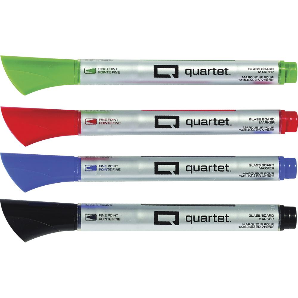 Quartet Premium Glass Board Dry-erase Markers - Fine Marker Point - Black, Blue, Red, Green Liquid Ink - 4 / Pack. Picture 1
