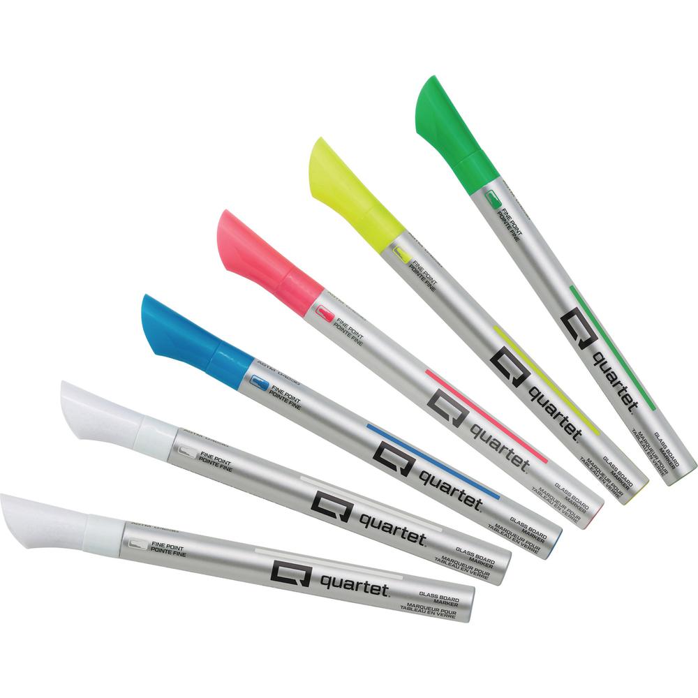 Quartet Glass Board Fine Tip Neon Markers - Fine Marker Point - Assorted Neon Liquid Ink - 6 / Pack. Picture 1