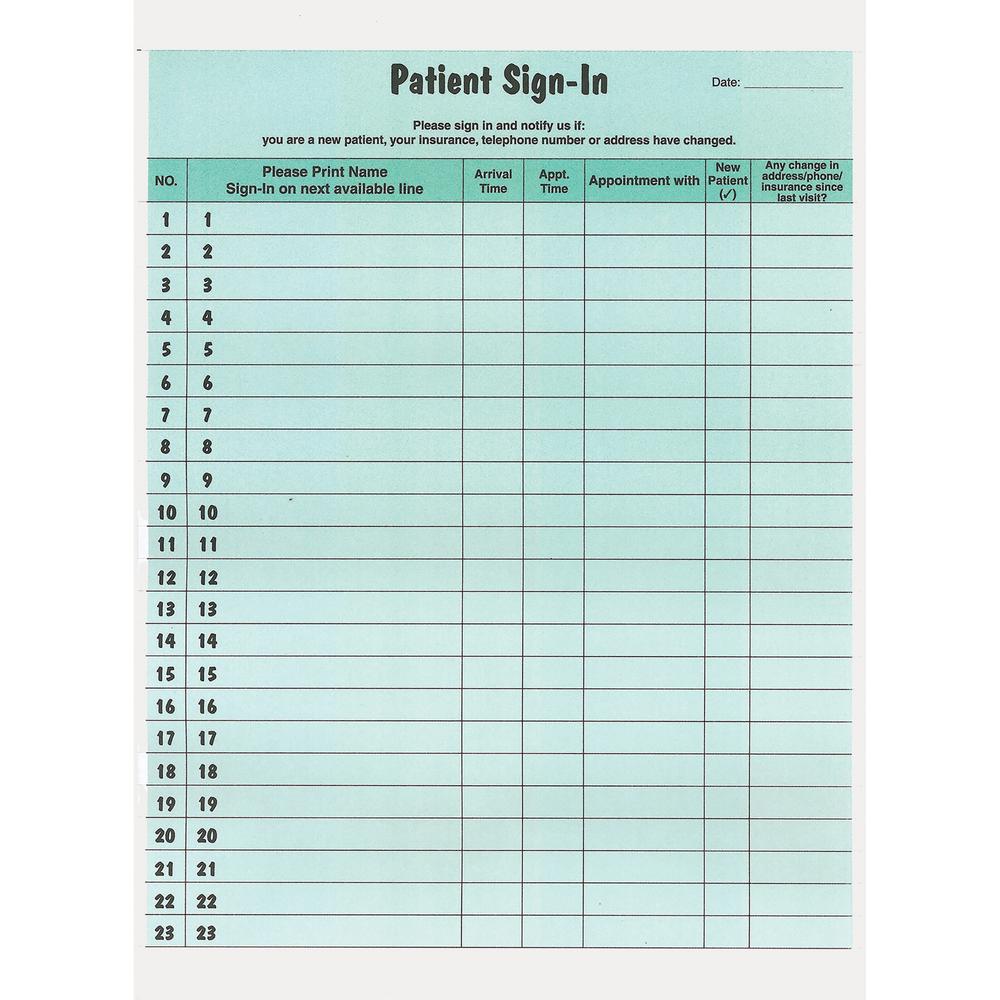 Tabbies Patient Sign-In Label Forms - 125 Sheet(s) - 11" x 8.50" Form Size - Letter - Green Sheet(s) - Paper - 125 / Pack. Picture 1