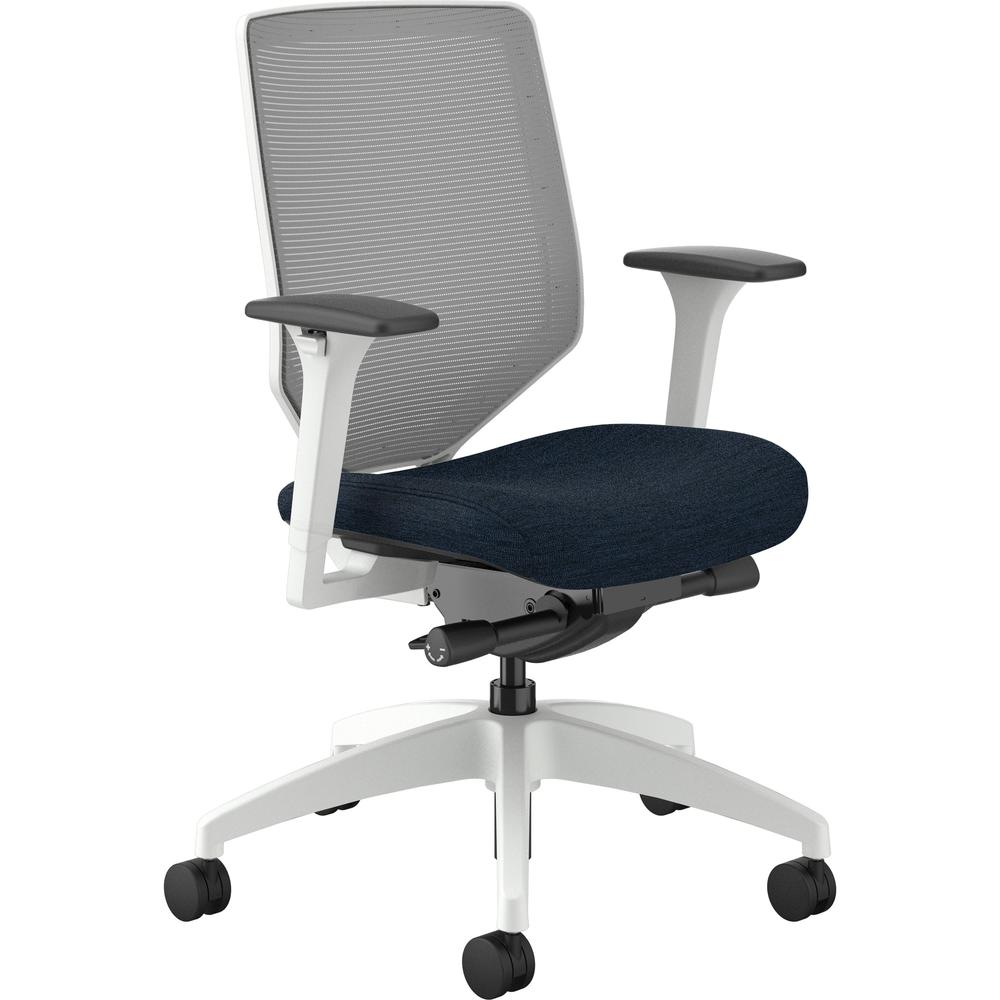 HON Solve Chair - Midnight Fabric Seat - Fog Mesh Back - Designer White Frame - Mid Back - Midnight. Picture 1