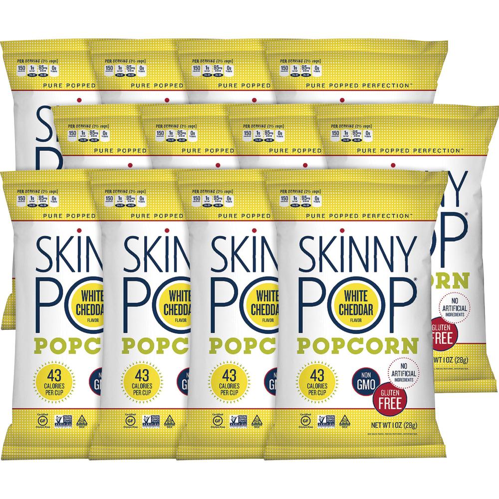 SkinnyPop White Cheddar Popcorn - Preservative-free, Dairy-free, Gluten-free, Trans Fat Free, Tree-nut Free, Peanut-free - White Cheddar - 1 oz - 12 / Carton. Picture 1