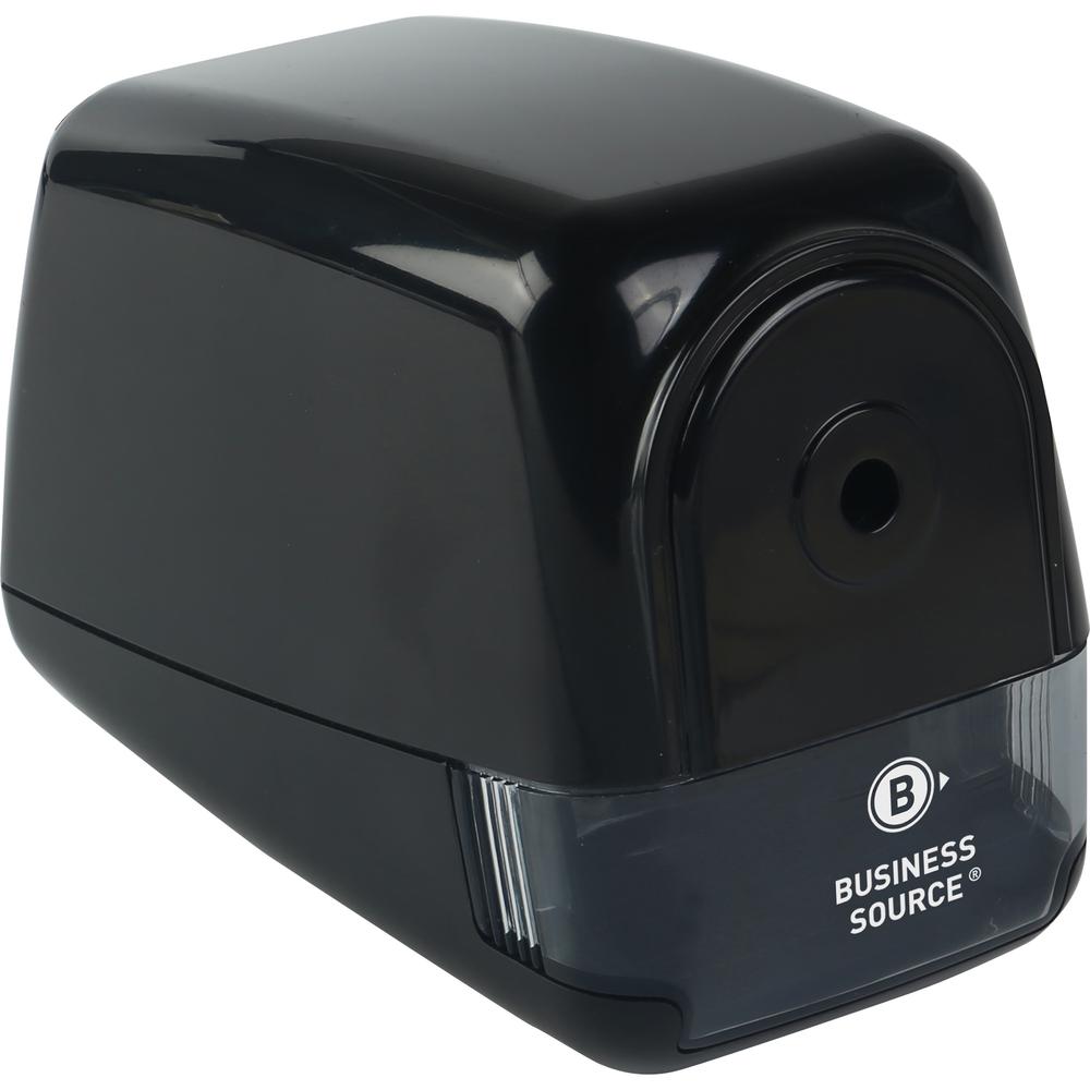 Business Source Electric Pencil Sharpener - Helical - AC Adapter Powered - 3.9" Height x 4.5" Width - Black - 1 Each. Picture 1
