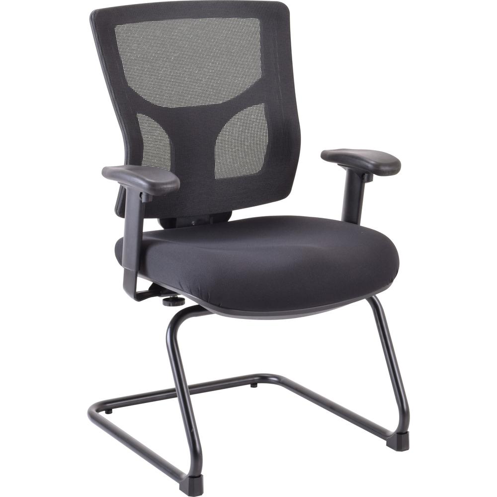 Lorell Conjure Sled Base Guest Chair - Fabric, Polyurethane Foam Seat - Mesh Back - Mid Back - Sled Base - Black - 1 Each. The main picture.