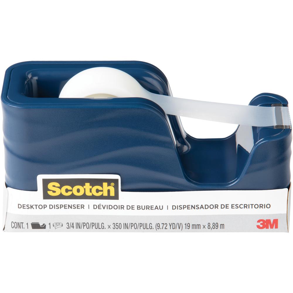 Scotch Wave Desktop Tape Dispenser - 1" Core - Refillable - Impact Resistant, Non-skid Base, Weighted Base - Plastic - Metallic Blue - 1 Each. Picture 1