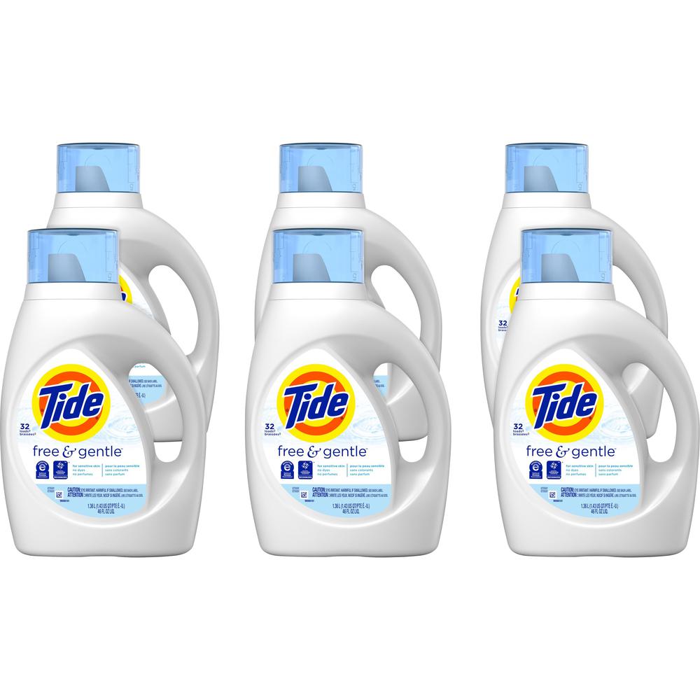 Tide Free & Gentle Detergent - 46 fl oz (1.4 quart) - 6 / Carton - Hypoallergenic, Dye-free, Fragrance-free. Picture 1