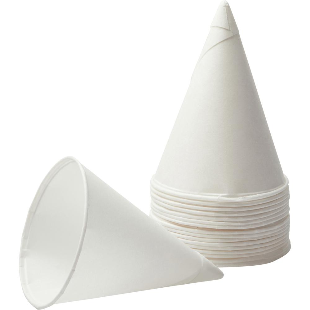 Konie 4 oz Paper Cone Cups - 200 / Bag - Cone - 25 / Carton - White - Paper - Cold Drink, Water. Picture 1