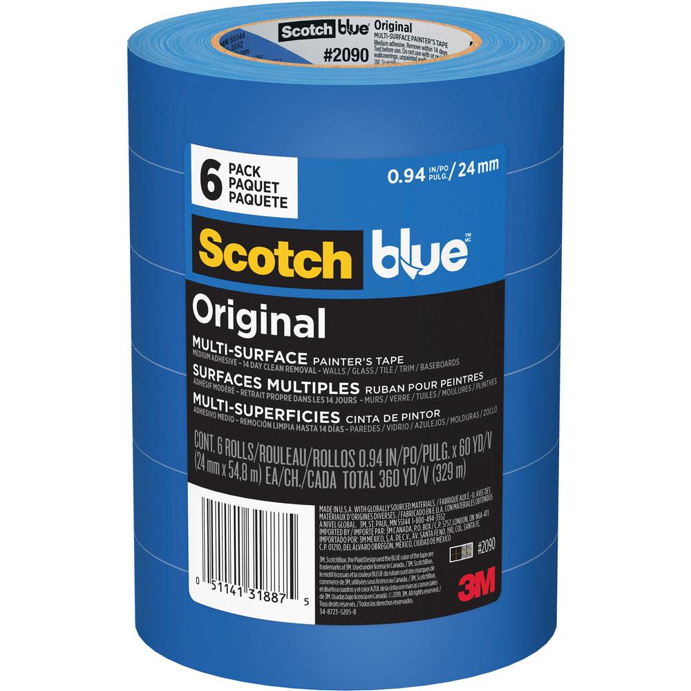 ScotchBlue Multi-Surface Painter's Tape - 60 yd Length x 0.94" Width - Paper - 6 / Pack - Blue. Picture 1