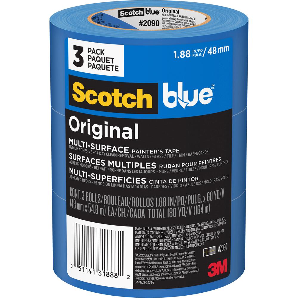 ScotchBlue Multi-Surface Painter's Tape - 60 yd Length x 1.88" Width - Paper - 3 / Pack - Blue. Picture 1