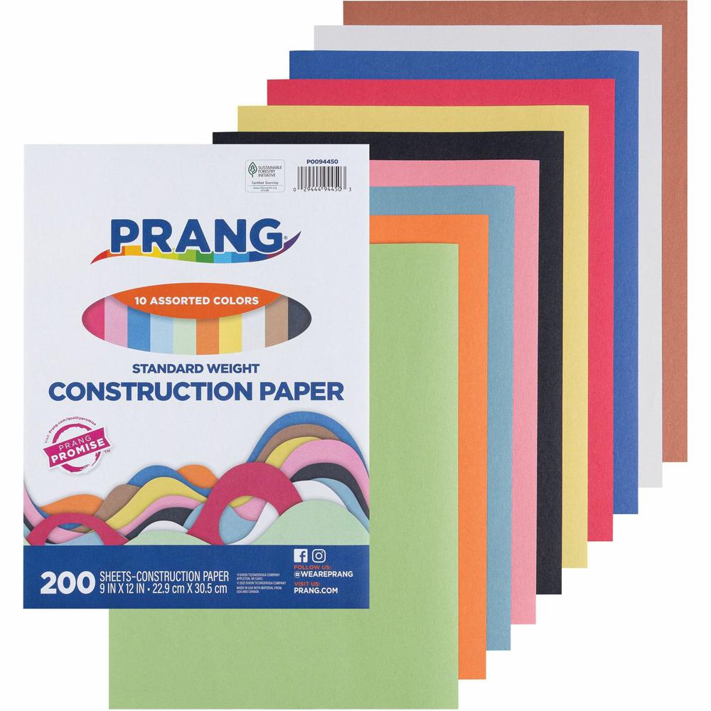 Prang Construction Paper - Art Project, Craft Project, Fun and Learning, Cutting, Pasting - 9"Width x 12"Length - 200 / Pack - Assorted. Picture 1