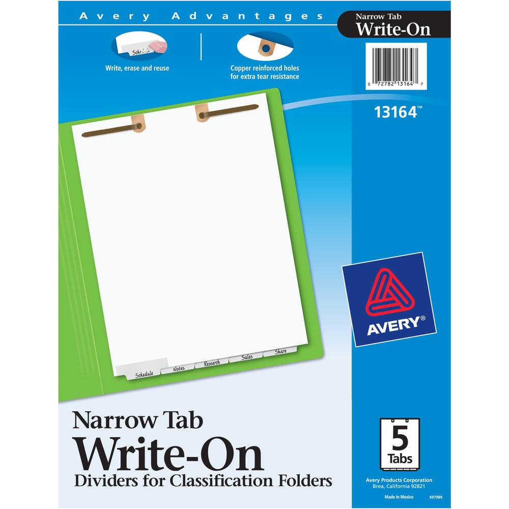 Avery&reg; Tab Divider - 5 x Divider(s) - Write-on Bottom Tab(s) - 5 - 5 Tab(s)/Set - 8.5" Divider Width x 11" Divider Length - 2 Hole Punched - White Paper Divider - White Paper Tab(s) - Recycled - 4. Picture 1